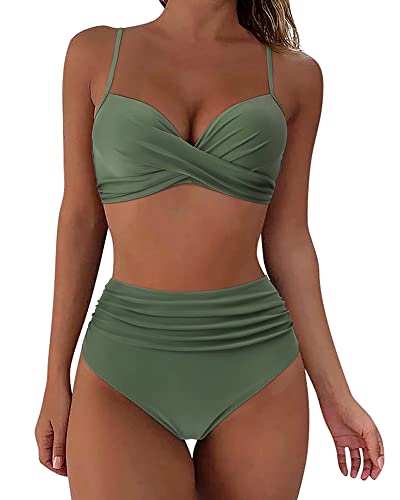 Zueauns High Waist Bikini Damen Bauchweg Badeanzug Push Up Bikini-Sets für...