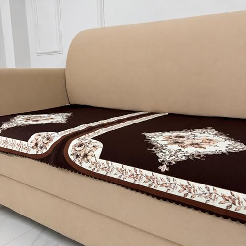Image of Homerz Premium 'Luxe Series' Holland Velvet Sofa Cover | Smooth Finish | Anti-Skid Fleece Backing | Soft Touch Couch Protector for Living Room (Coffee, 5 (3+1+1) Seater, Only Seat Cover)