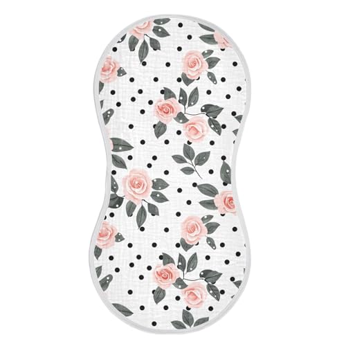 White Roses and Polka Dots Cotton Baby Burp Cloth Good Absorbent washcloth for Unisex Set of 2, 22x11in2