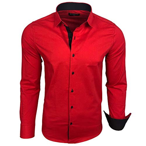 Baxboy B-500 - Camisa de manga larga para hombre, para negocios, tiempo libre, bodas, plancha, ajustada rojo XL