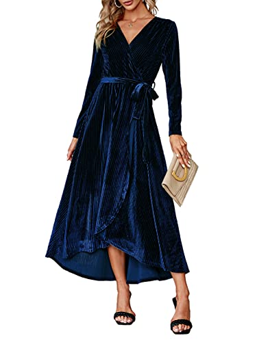 Image of BerryGo Women's Velvet V Neck Wrap Semi Formal Dress Cocktail Party Maxi Dress for Wedding Guest