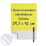 LETSGONOTES A3 Gelb,Tafelfolie Selbstklebend + Folienstift Abwischbar. Überall Anbringen und Abnehmen. Schreiben und Löschen ohne Papierverbrauch.