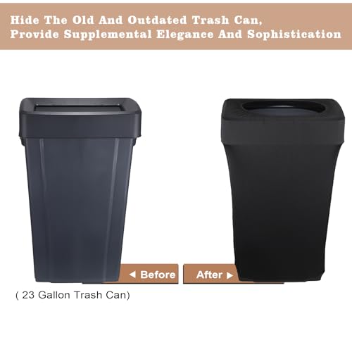 Image of JUXYES Pack of 4 Outdoor Stretch Trash Can Covers, Black Rectangle Spandex Waste Container Cover Decorative Cover for Outside Household Kitchen Bin, Fit for 23 Gallon Bin