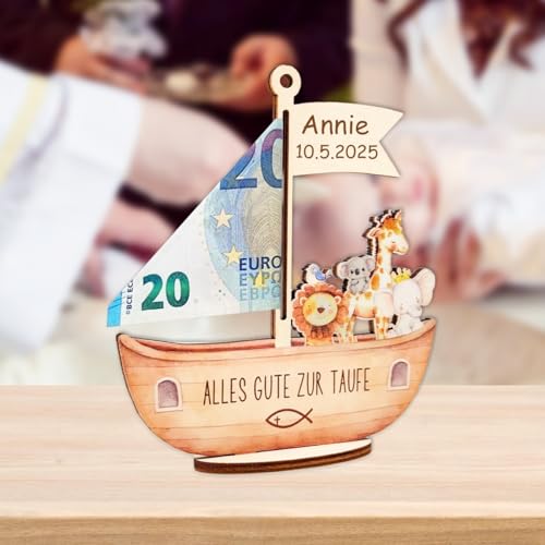 Originelle Taufgeschenke für Jungen und Mädchen, Geldgeschenk zur Taufe Arche Holz, Geschenk Taufe Patenkind