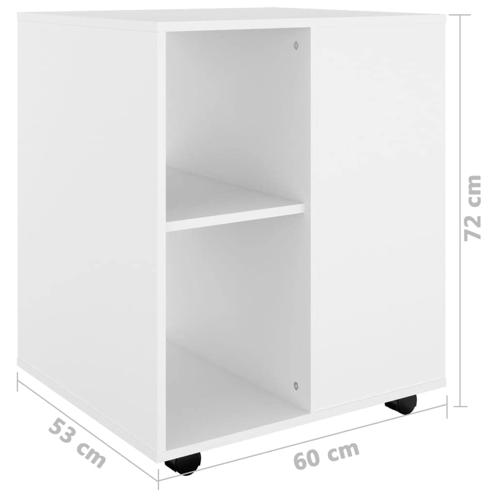 Contenedor con ruedas blanco 60 x 53 x 72 cm, material de madera, armario multiusos con 4 ruedas para oficina, hogar, oficina, sótano, cocina, taller