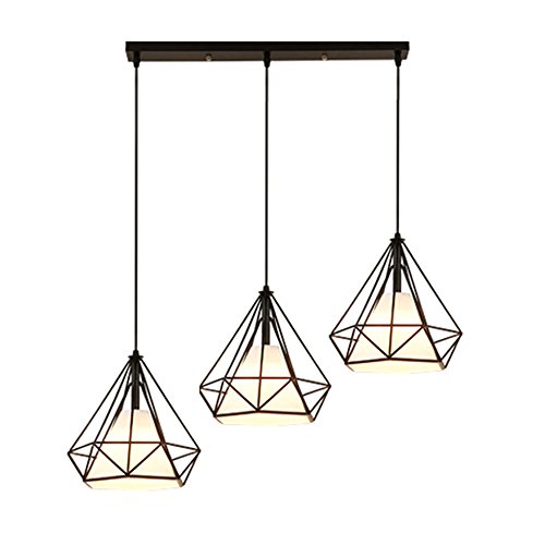 STOEX Suspension Cage Forme Diamant Contemporain Lampe Plafonnier, Corde Ajustable Luminaire Lustre pour Cuisine, Couloir,Salle à manger, Salon, Chambre D'enfants et de restaurant Noir