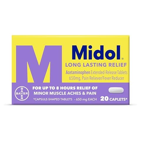 Midol Long Lasting Relief 20ct: Midol Long Lasting Relief, Menstrual Symptom Reliever & Fever Reducer, Caplets with Acetaminophen for Menstrual Pain Relief - 20 Count (Packaging May Vary) Cover