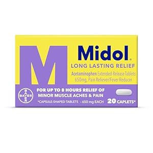 Midol Long Lasting Relief 20ct: Midol Long Lasting Relief, Menstrual Symptom Reliever & Fever Reducer, Caplets with Acetaminophen for Menstrual Pain Relief – 20 Count (Packaging May Vary)