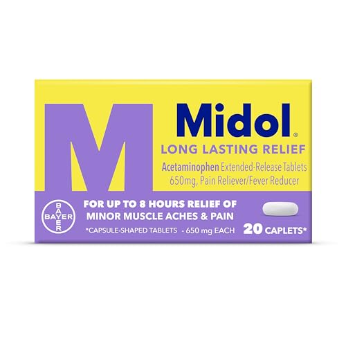 Midol Long Lasting Relief 20ct: Midol Long Lasting Relief, Menstrual Symptom Reliever & Fever Reducer, Caplets with Acetaminophen for Menstrual Pain Relief - 20 Count (Packaging May Vary)