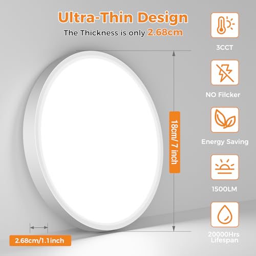 slochi Bathroom Light, 3000K/4000K/6500K 3 Color Temperature, Waterproof IP54, Small, Round, Modern, Flush Ceiling Light for Bathroom, Kitchen, Bedroom, Hallway and More - Cosy Home Interiors slochi Bathroom Light, 3000K/4000K/6500K 3 Color Temperature, Waterproof IP54, Small, Round, Modern, Flush Ceiling Light for Bathroom, Kitchen, Bedroom, Hallway and More - Image 4