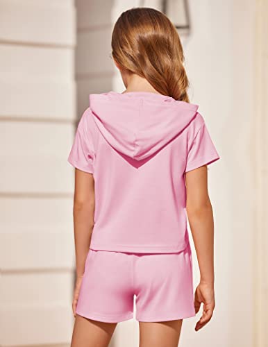 Hopeac Girls Tracksuit T-Shirt And Shorts Set Kids Clothes Short Sleeve Summer Crop T-Shirt Pants Set Two Piece Outfit Pink #TOP3