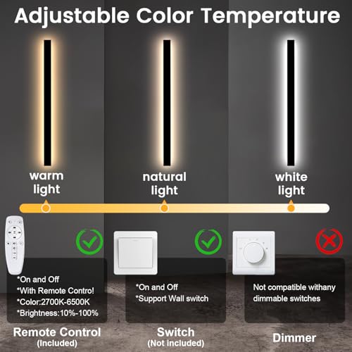 Image of Outdoor Wall Lights for House - 92.5inch Modern Outdoor Wall Light Fixture Long Strip Led Wall Sconce, Dimmable Exterior Wall Mount Outside Garage Lights for Living Room, Porch
