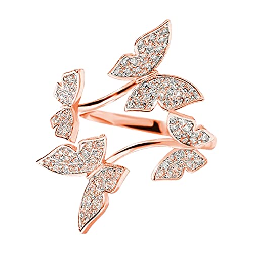 COTTNY Damen Silber Kristall Ringe, Schmetterlings-Diamant-offener Verstellbarer Ring Schmuck Ring mit Zirkonia Damen Edelstahl hochglanzpoliert Verlobungsring für Damen Cover