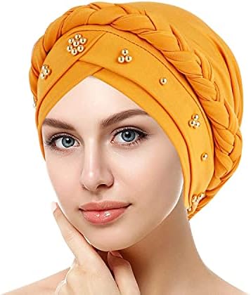 Cotton Hijab for Womens UK Beading Pearl Braid Turban Hat Head Scarf Cancer Chemo Beanies Bandana Headwrap Caps