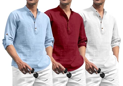 Image of Zombom Combo of Men's Solid Cotton Polyester Blend Full Sleeve Mandarin /Chinese Collor Straight Kurta Shirt (Pack of 3)