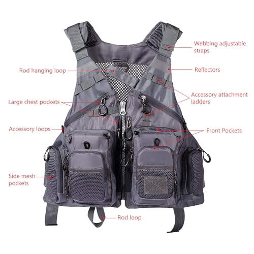 Image of BASSDASH Strap Fishing Vest Adjustable for Men and Women, for Fly Bass Fishing and Outdoor Activities
