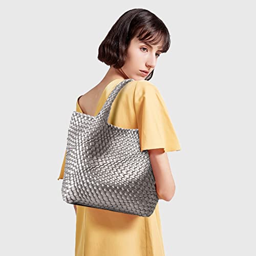 Woven Bag For Women, Vegan Leather Tote Bag Large Summer Beach Travel Handbag And Purse Retro Handmade Shoulder Bag #TOP1