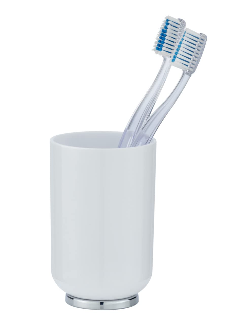WENKO Vaso higiene dental Posa blanco/cromo - Soporte para cepillos de dientes, para cepillos y pasta de dientes, plástico, 7 x 11 x 7 cm, Blanco