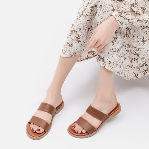 Image of Tilocow Women's Flat Sandals Two Strap Summer Dressy Studded Slide Sandals Open Toe Cute Casual Slip on Comfort Shoes for Beach Travel Daily Wear