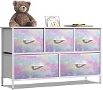 Sorbus Kids Dresser with 5 Drawers - Storage Chest Organizer Unit with Steel Frame, Wood Top, Easy Pull Fabric Bins - Long Wide TV Stand for Bedroom Furniture, Hallway, Closet & Office Organization