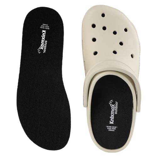 Knixmax Outdoor Mens Insoles for Crocs Liners Ultra-Thin Comfort Shoes Inserts for Garden Clogs Nurse Chef Waterproof Replacement Shoe Sole for Water Boots Breathable Black UK9-10 /EU43-44