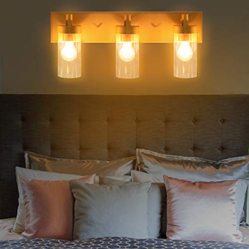 Tangkula 3-Light Vanity Light Bathroom Wall Mounted Glass Shade Lighting Fixture Ul E26 Bedroom Wall Sconce (Gold) #TOP1