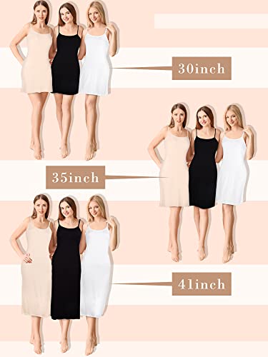 Hillban 3 Pieces Women's Full Slips Dress Adjustable Spaghetti Strap Basic Cami Long Tanks Top Nightwear Soft Under Dress (Black, White, Apricot, Xl, 41 Inch) #TOP1