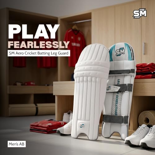 Image of SM Aero Cricket Batting Leg Guard Men's | Cricket / Batting Pads | Double-Layer Plastazote Face | Ambidextrous | Premium Labelling | Protected Back | Size Men's (for Both RH & LH Batsman)