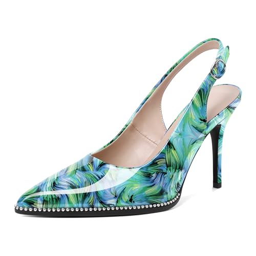 Image of SAMMITOP Women Slingback Heels Stilettos Closed Pointed Toe High Heel Silver Beaded Pumps Comfortable 3.5 Inch High Heels for Women Dressy Shoes