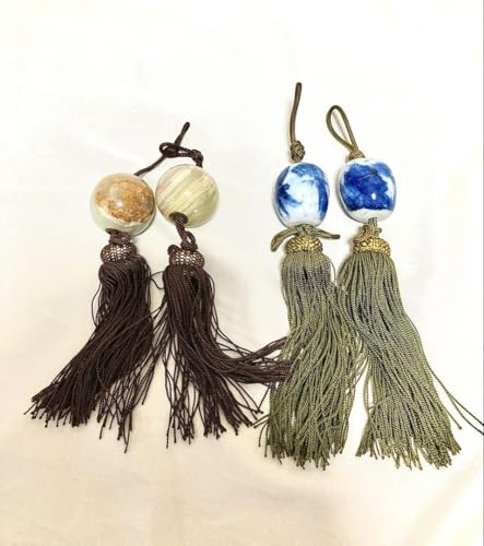 風鎮 2個セット 掛軸 有田焼 天然石 重り 錘 房 古美術 骨董品 ふうちん