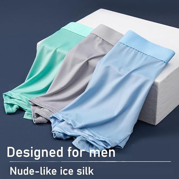 Mens Sexy Ice Silk Underwear Mid-Rise Stretch Pouch Breathable Cool Boxer Athletic Support Short Leg Underpants3