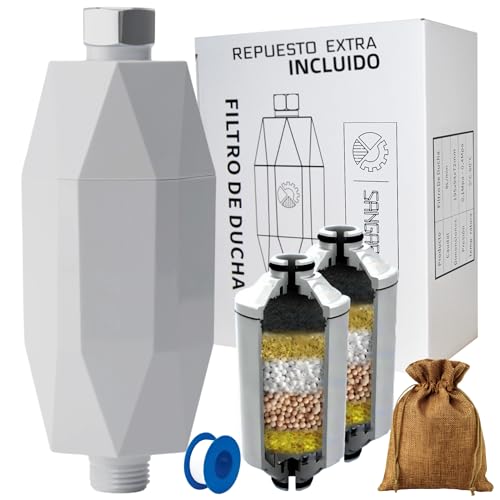 SANGARD   Filtro de Ducha   Descalcificador Ducha   Filtro Antical   2 Repuestos Incluidos   22.500 Litros   Filtro de Ducha para el Pelo   Filtro KDF Ducha   Ablandador Agua