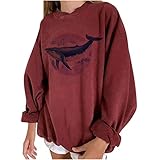 Frauen-Fisch-Druck-beiläufiger Druck-Langarm-Sweatshirt-Pullover-Oberseiten-Bluse 4346 Puff schulterfreie klassisches Print-Bluse HeatGear Armour langärmelig pcria fold solid bc