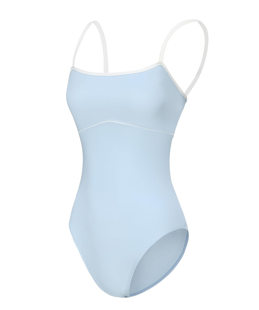 ModLatBal Women's Camisole Leotard with Adjustable Straps for Ballet Dance Leotards, Light-blue/White Line, X-Large