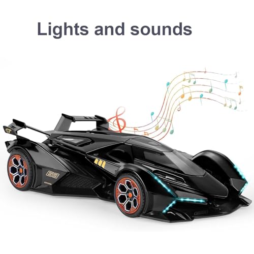 Image of 1:22 Scale Lambo V12 GT Toy Car for Kids Collection Diecast Metal Model Car with Light Sound Pull Back Openable Door