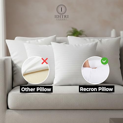 Image of Square White Striped Cushion, 5-Pack Breathable Cotton Cover Pillow for Sofa, Machine Washable Moisture Wicking Bedding, Mite Resistant Soft Decorative Throw for Home, 40x40x15 cm