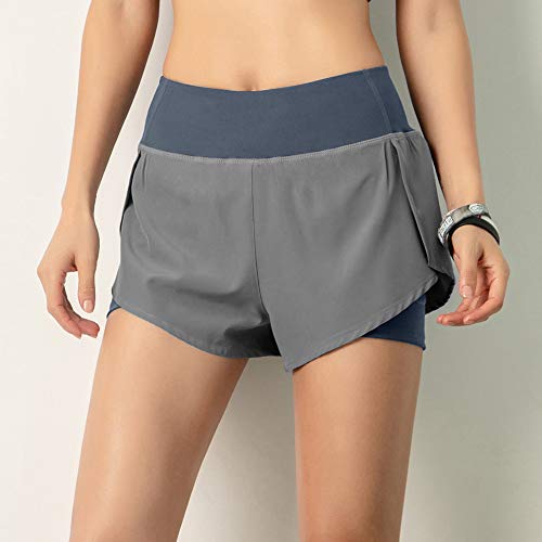 Tomshin Shorts de corrida femininos 2 em 1 com faixa de cobertura na cintura larga com bolso forro d