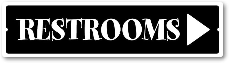 GRX1497 Indoor/Outdoor Plastic Sign LARGE 24 in x 6 in: RESTROOMS. ARROW RIGHT (black/white) Style 3