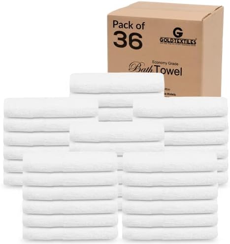 GOLD TEXTILES 36 Pack White Hotel Bath Towels Bulk 20x40 Inches - Cotton Blend Economy Cheap Bath Towels for Commercial Uses, Gym, Salon, Spa & Hair - Lightweight Bath Towels Quick Drying (36 White)
