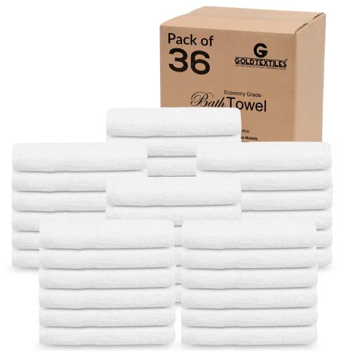 GOLD TEXTILES 36 Pack White Small Bath Towels 20x40 Inches - Cotton Blend Economy Cheap Bulk Bath Towels for Commercial Uses, Gym, Salon, Spa & Hair- Lightweight Quick Drying (36 White) by GOLD TEXTILES - Used condition - US$70.98