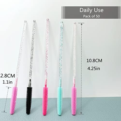 Silicone Disposable Eyelash Brushes50 PCS Multicolor Mascara Wands Reusable Spoolies Eyebrow Comb Lash Brush Disposable Makeup Brushes Silicone Eyelash Stick for Eyelash Extensions