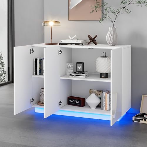 Esszimmerschrank 120x40x75CM Hochglanz offen und geschlossen, weißes Sideboard, Sockel LED-Licht, Kommode Foyerschrank Esszimmerschrank 120x40x75CM Hochglanz offen und geschlossen, weißes Sideboard, Sockel LED-Licht, Kommode Foyerschrank