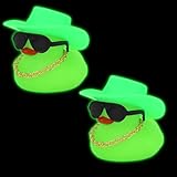 Fukaisu 2 Stück Leucht Enten, Grüne Gummi Ente mit Cowboyhut Sonnenbrille & Halskette Lustige Auto-Armaturenbrett Deko für DIY Geschenk