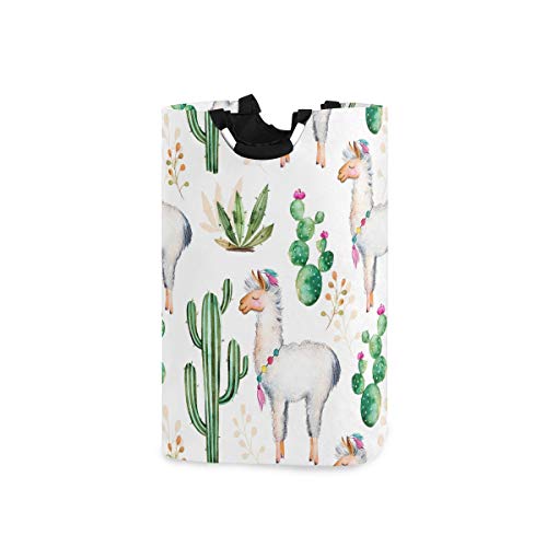 DOMIKING Laundry Storage Basket Watercolor Cactus Llama Alpaca Laundry Hamper Collapsible Organizer