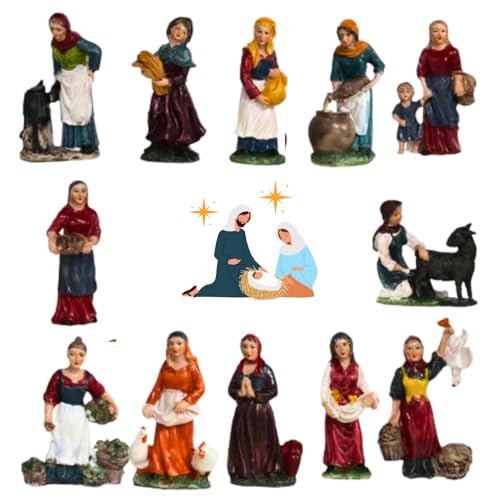 JANDTEK Lot 12 Santons 10 cm – Personnages Métiers pour Crèche – Figurine Crèche Noël – Nativité, Crèches et Santons, Décoration Traditionnelle