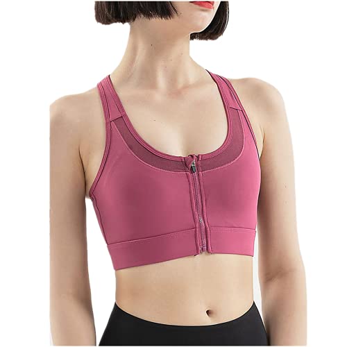 Keaplayee Sports Bras for Women Zip Front Closure Bra Yoga Workout Bra Comfy Seamless Racerback Bra Running Gym Activewear Crop Top (Pink, XXXL, 3X_l)
