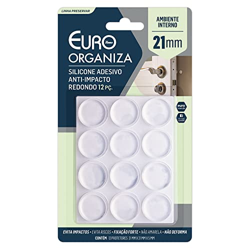 Silicone Adesivo Anti Impacto Redondo 21 mm, 12 Peças, ENC1133, Euro Home, TRANSPARENTE