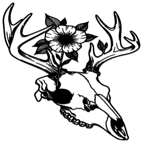 Deer Skull Flower Metal Wall Art