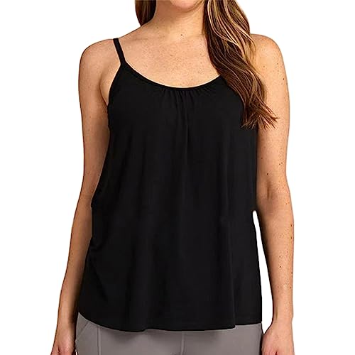 LYEVA Loose-fitting Tank Top With Built-in Bra,Women's Relaxed Fit Camisole Tank Top,Summer Yoga Workout Exercise Tops (Black,4XL)
