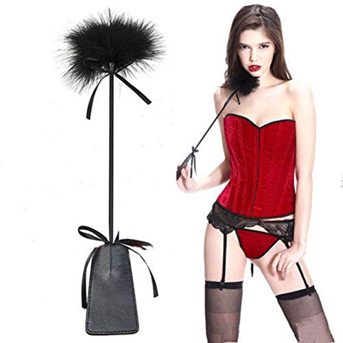 Deluxe Federkitzler, Liebes Feder Leder Flogger Peitsche Bondage Paddel Set Bettfesseln Sexspielzeug mit Augenbinde Augenmaske (Schwarz)